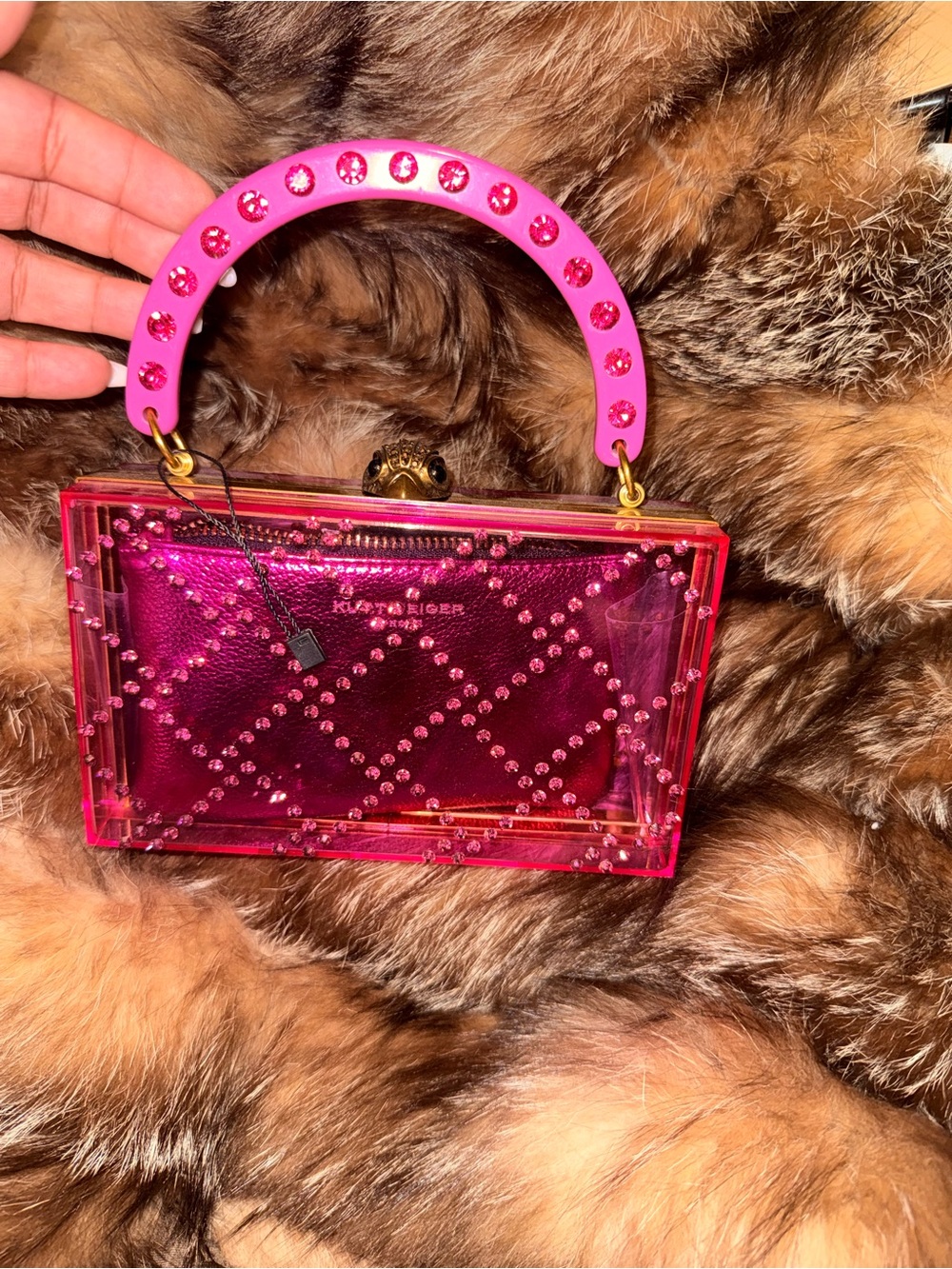 Kurt Geiger Hot Pink Jeweled Acrylic Box Bag